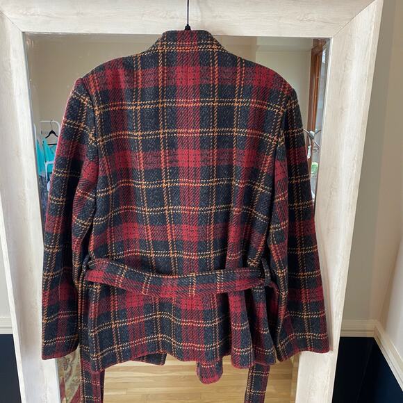 Evan-Picone Red plaid belted jacket size Petite Large - Picture 5 of 8